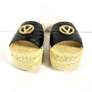 Mario Valentino Black and Tan Espadrille Sandals